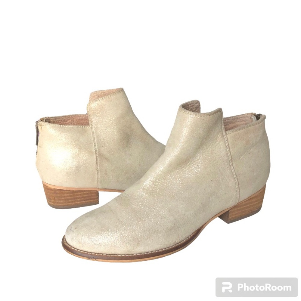 Anthropologie Seychelles Booties Cream Metallic Leather Ankle Boots